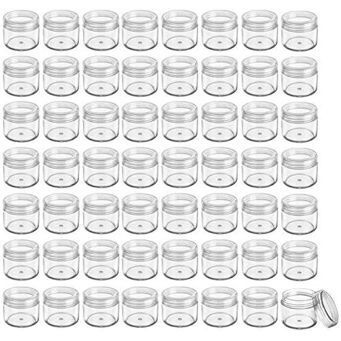 Bekith 60 Pieces 0.7oz / 20 ml Round Plastic Pot Jars, Empty BPA Free Plastic Cosmetic Containers with Lids for Creams, Eye Shadow, Makeup, Powder, Jewelry, Samples, Clear, 0.7 Ounce (Pack of 60) - Image 1